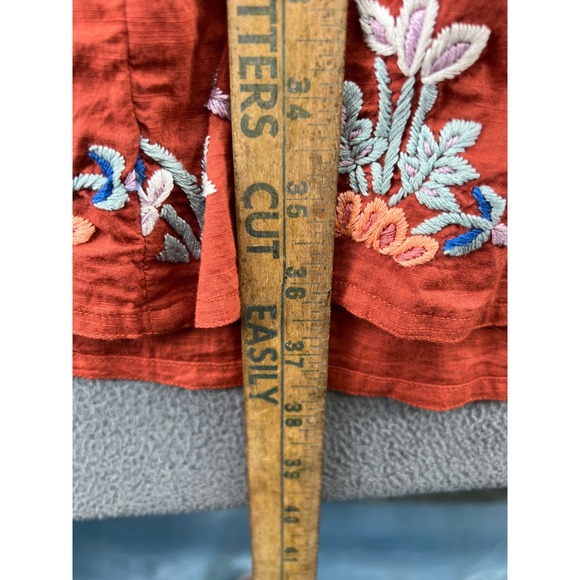 Roller Rabbit Dress Womens Sz L Orange Tiered Embroidered Midi - Picture 6 of 11